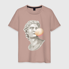 Мужская футболка хлопок с принтом Статуя Давида жвачка в Белгороде, 100% хлопок | прямой крой, круглый вырез горловины, длина до линии бедер, слегка спущенное плечо. | 
