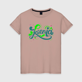 Женская футболка хлопок с принтом Ксения имя в Екатеринбурге, 100% хлопок | прямой крой, круглый вырез горловины, длина до линии бедер, слегка спущенное плечо | 