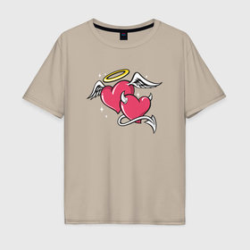 Мужская футболка хлопок Oversize с принтом Сердца   ангел и демон , 100% хлопок | свободный крой, круглый ворот, “спинка” длиннее передней части | 