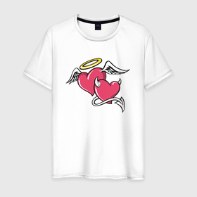 Мужская футболка хлопок с принтом Сердца   ангел и демон в Курске, 100% хлопок | прямой крой, круглый вырез горловины, длина до линии бедер, слегка спущенное плечо. | 