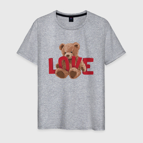 Мужская футболка хлопок с принтом Плюшевый медвежонок love в Екатеринбурге, 100% хлопок | прямой крой, круглый вырез горловины, длина до линии бедер, слегка спущенное плечо. | 