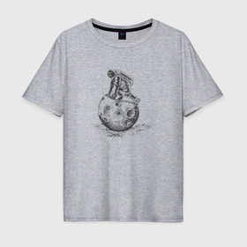 Мужская футболка хлопок Oversize с принтом Астронавт на поверхности луны в Курске, 100% хлопок | свободный крой, круглый ворот, “спинка” длиннее передней части | Тематика изображения на принте: 