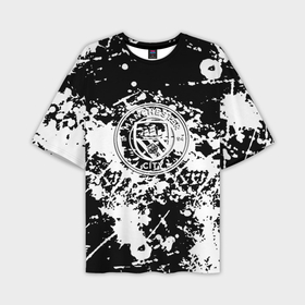 Мужская футболка oversize 3D с принтом Manchester City краски чёрно белые в Курске,  |  | 
