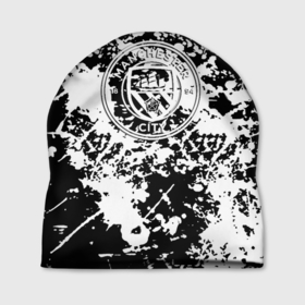 Шапка 3D с принтом Manchester City краски чёрно белые , 100% полиэстер | универсальный размер, печать по всей поверхности изделия | 