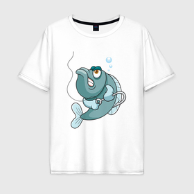 Мужская футболка хлопок Oversize с принтом Рыбка с крючком в Кировске, 100% хлопок | свободный крой, круглый ворот, “спинка” длиннее передней части | 