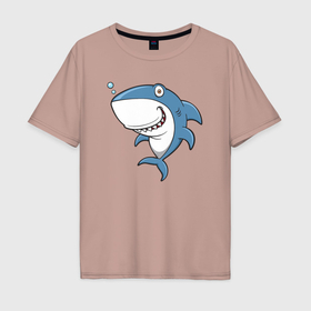 Мужская футболка хлопок Oversize с принтом Cute shark в Белгороде, 100% хлопок | свободный крой, круглый ворот, “спинка” длиннее передней части | 