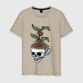 Мужская футболка хлопок с принтом Кофейное дерево в Кировске, 100% хлопок | прямой крой, круглый вырез горловины, длина до линии бедер, слегка спущенное плечо. | 