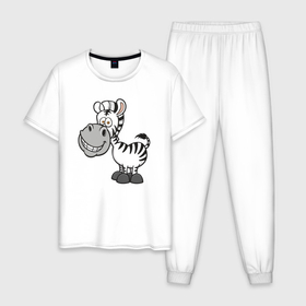Мужская пижама хлопок с принтом Весёлая зебра в Санкт-Петербурге, 100% хлопок | брюки и футболка прямого кроя, без карманов, на брюках мягкая резинка на поясе и по низу штанин
 | 