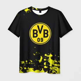 Мужская футболка 3D с принтом Borussia краски жёлтые в Кировске, 100% полиэфир | прямой крой, круглый вырез горловины, длина до линии бедер | 