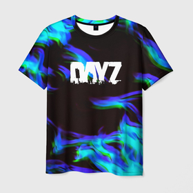Мужская футболка 3D с принтом Dayz огонь синий в Курске, 100% полиэфир | прямой крой, круглый вырез горловины, длина до линии бедер | 