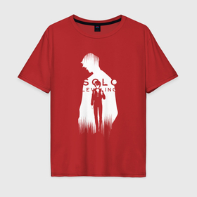 Мужская футболка хлопок Oversize с принтом Sung JinWoo Shadow в Тюмени, 100% хлопок | свободный крой, круглый ворот, “спинка” длиннее передней части | Тематика изображения на принте: 