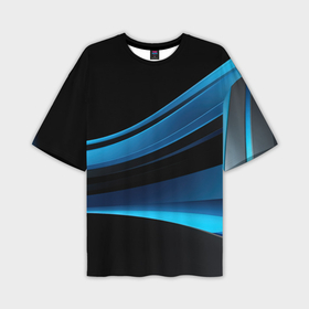 Мужская футболка oversize 3D с принтом Черная и синяя геометрическая абстракция ,  |  | Тематика изображения на принте: 