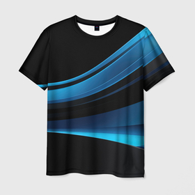 Мужская футболка 3D с принтом Черная и синяя геометрическая абстракция в Кировске, 100% полиэфир | прямой крой, круглый вырез горловины, длина до линии бедер | 