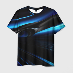 Мужская футболка 3D с принтом Черная и синяя геометрическая  абстракция , 100% полиэфир | прямой крой, круглый вырез горловины, длина до линии бедер | Тематика изображения на принте: 