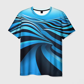 Мужская футболка 3D с принтом Черная и синяя  геометрическая  абстракция , 100% полиэфир | прямой крой, круглый вырез горловины, длина до линии бедер | 