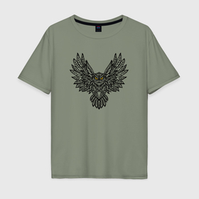 Мужская футболка хлопок Oversize с принтом Полёт совы маркером в Новосибирске, 100% хлопок | свободный крой, круглый ворот, “спинка” длиннее передней части | 