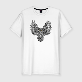 Мужская футболка хлопок Slim с принтом Полёт совы маркером в Новосибирске, 92% хлопок, 8% лайкра | приталенный силуэт, круглый вырез ворота, длина до линии бедра, короткий рукав | 