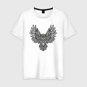 Мужская футболка хлопок с принтом Полёт совы маркером в Кировске, 100% хлопок | прямой крой, круглый вырез горловины, длина до линии бедер, слегка спущенное плечо. | 
