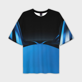 Мужская футболка oversize 3D с принтом Геометрическая  абстракция  черных  и  синих волн ,  |  | Тематика изображения на принте: 