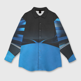 Мужская рубашка oversize 3D с принтом Геометрическая  абстракция  черных  и  синих волн ,  |  | Тематика изображения на принте: 