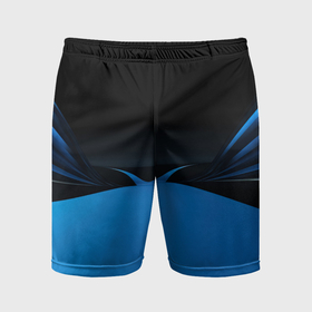 Мужские шорты спортивные с принтом Геометрическая  абстракция  черных  и  синих волн в Кировске,  |  | 