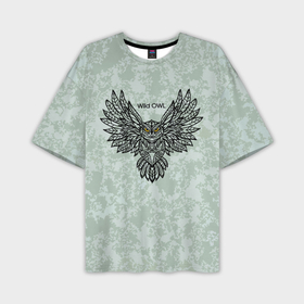 Мужская футболка oversize 3D с принтом Полёт совы серо зелёный в Новосибирске,  |  | 