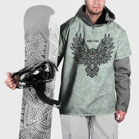Накидка на куртку 3D с принтом Полёт совы серо зелёный в Новосибирске, 100% полиэстер |  | 
