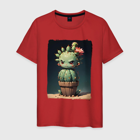 Мужская футболка хлопок с принтом Девочка кактус в Санкт-Петербурге, 100% хлопок | прямой крой, круглый вырез горловины, длина до линии бедер, слегка спущенное плечо. | 