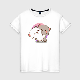 Женская футболка хлопок с принтом Котята любовь в Курске, 100% хлопок | прямой крой, круглый вырез горловины, длина до линии бедер, слегка спущенное плечо | 