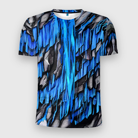 Мужская футболка 3D Slim с принтом Камень и синяя слизь в Кировске, 100% полиэстер с улучшенными характеристиками | приталенный силуэт, круглая горловина, широкие плечи, сужается к линии бедра | Тематика изображения на принте: 