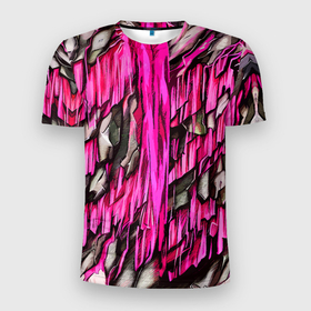 Мужская футболка 3D Slim с принтом Камень и розовая слизь в Кировске, 100% полиэстер с улучшенными характеристиками | приталенный силуэт, круглая горловина, широкие плечи, сужается к линии бедра | Тематика изображения на принте: 