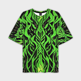 Мужская футболка oversize 3D с принтом Зелёный узор на чёрном фоне в Тюмени,  |  | 