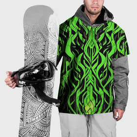 Накидка на куртку 3D с принтом Зелёный узор на чёрном фоне в Тюмени, 100% полиэстер |  | 