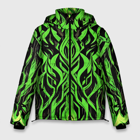 Мужская зимняя куртка 3D с принтом Зелёный узор на чёрном фоне в Тюмени, верх — 100% полиэстер; подкладка — 100% полиэстер; утеплитель — 100% полиэстер | длина ниже бедра, свободный силуэт Оверсайз. Есть воротник-стойка, отстегивающийся капюшон и ветрозащитная планка. 

Боковые карманы с листочкой на кнопках и внутренний карман на молнии. | 