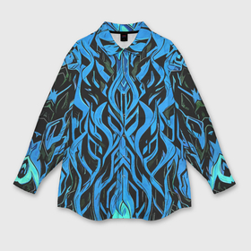 Мужская рубашка oversize 3D с принтом Синий узор на чёрном фоне в Екатеринбурге,  |  | 