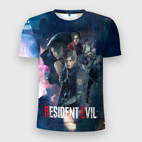 Мужская футболка 3D Slim с принтом Resident Evil game color в Тюмени, 100% полиэстер с улучшенными характеристиками | приталенный силуэт, круглая горловина, широкие плечи, сужается к линии бедра | Тематика изображения на принте: 