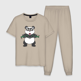 Мужская пижама хлопок с принтом Панда с нунчаками в Петрозаводске, 100% хлопок | брюки и футболка прямого кроя, без карманов, на брюках мягкая резинка на поясе и по низу штанин
 | 