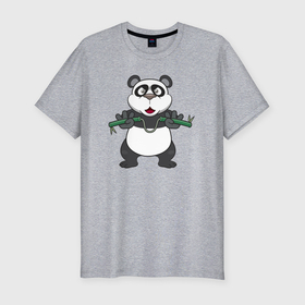 Мужская футболка хлопок Slim с принтом Панда с нунчаками в Петрозаводске, 92% хлопок, 8% лайкра | приталенный силуэт, круглый вырез ворота, длина до линии бедра, короткий рукав | 