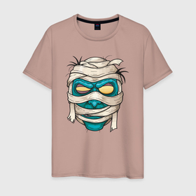 Мужская футболка хлопок с принтом Голова мумии в Екатеринбурге, 100% хлопок | прямой крой, круглый вырез горловины, длина до линии бедер, слегка спущенное плечо. | 