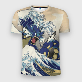 Мужская футболка 3D Slim с принтом Kanagawa wave   Gyarados в Петрозаводске, 100% полиэстер с улучшенными характеристиками | приталенный силуэт, круглая горловина, широкие плечи, сужается к линии бедра | 