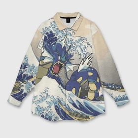 Мужская рубашка oversize 3D с принтом Kanagawa wave   Gyarados ,  |  | Тематика изображения на принте: 