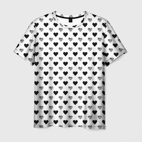 Мужская футболка 3D с принтом Черно белые сердечки в Белгороде, 100% полиэфир | прямой крой, круглый вырез горловины, длина до линии бедер | 