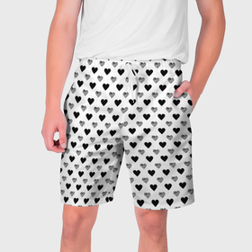 Мужские шорты 3D с принтом Черно белые сердечки в Тюмени,  полиэстер 100% | прямой крой, два кармана без застежек по бокам. Мягкая трикотажная резинка на поясе, внутри которой широкие завязки. Длина чуть выше колен | 