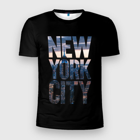 Мужская футболка 3D Slim с принтом New York City   USA в Петрозаводске, 100% полиэстер с улучшенными характеристиками | приталенный силуэт, круглая горловина, широкие плечи, сужается к линии бедра | Тематика изображения на принте: 