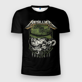 Мужская футболка 3D Slim с принтом Metallica   skull в Санкт-Петербурге, 100% полиэстер с улучшенными характеристиками | приталенный силуэт, круглая горловина, широкие плечи, сужается к линии бедра | 