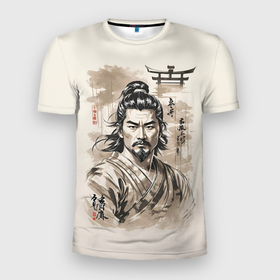 Мужская футболка 3D Slim с принтом Vintage samurai в Петрозаводске, 100% полиэстер с улучшенными характеристиками | приталенный силуэт, круглая горловина, широкие плечи, сужается к линии бедра | 