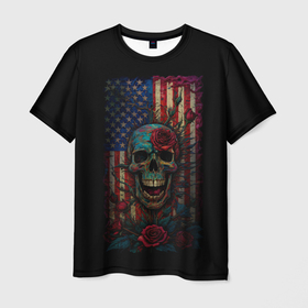 Мужская футболка 3D с принтом Skull   USA в Белгороде, 100% полиэфир | прямой крой, круглый вырез горловины, длина до линии бедер | 
