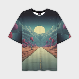Мужская футболка oversize 3D с принтом Солнце над горами ,  |  | 