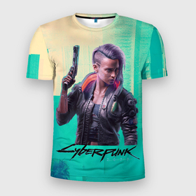 Мужская футболка 3D Slim с принтом Cyberpunk 2077 game color , 100% полиэстер с улучшенными характеристиками | приталенный силуэт, круглая горловина, широкие плечи, сужается к линии бедра | Тематика изображения на принте: 
