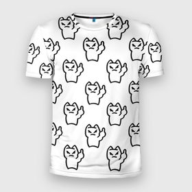 Мужская футболка 3D Slim с принтом Fuck you cat в Петрозаводске, 100% полиэстер с улучшенными характеристиками | приталенный силуэт, круглая горловина, широкие плечи, сужается к линии бедра | Тематика изображения на принте: 